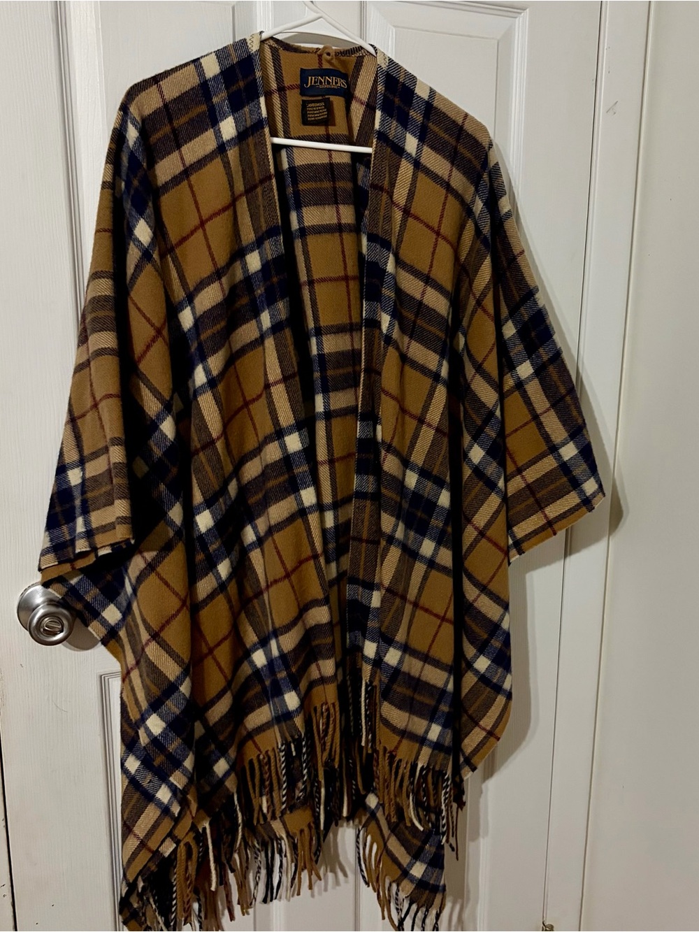 100% Lambswool Tartan Plaid Cape Ruana OS